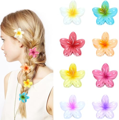 Blooms 8 Piezas Pinzas Pelo Mujer Flor Hawaiana Antidérapantes Pinzas de Pelo Adecuado Fiestas Diarias Playa Vacaciones Piscina