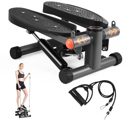 Mini Stepper, Health & Fitness Mini Stepper for Exercise, Stair Steppers with Resistance Bands and LCD Monitor, Portable Step Machine Exerciser for Home Workout Fitness Equipment, Non-Slip Pedal