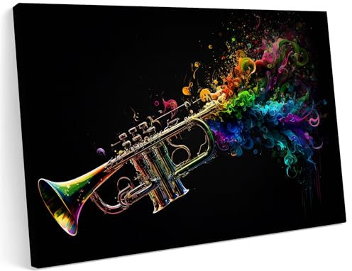 Printonia Leinwandbild m Bild auf Leinwand 70x50 Trompeten Trompeten Musik Abstrakte Kunst Klang