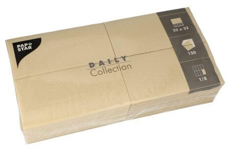 PAPSTAR Servietten Daily Collection 1/8-Falz 32 cm x 32 cm Sand 89657 Tissue-Servietten Papier-Servietten, 150 Stück