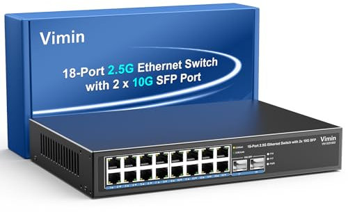 18 Port 2.5G Switch, 16x2.5G Base-T Ethernet Ports+2x10G SFP, 2.5Gb Network Switch Unmanaged Plug & Play, Metal Housing, Fanless, 19-inch Rack Mount, Work for 2.5Gbps NAS, Wireless AP & PC