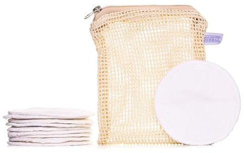 Reusable Cotton Pads for face, Reusable Cotton Rounds for Facial Cleansing, Bamboo, Reusable Makeup Remover Pads for face in Organic Cotton mesh Bag, 10 Pads, Ora’s Amazing Herbal