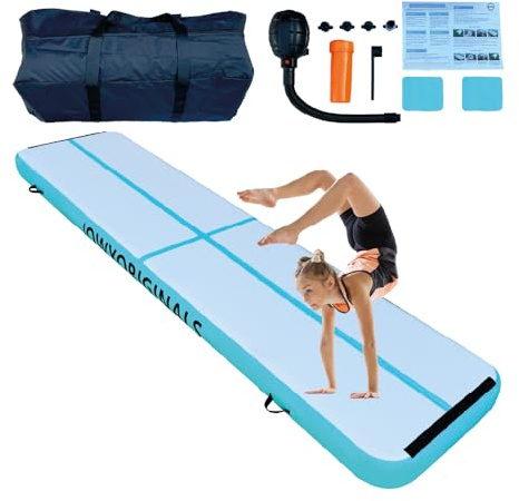 COLCHONETA AIRTRACK INFLABLE | Bomba Incluida | Gimnasia + Yoga + Entrenamiento En Casa | Amortiguación Extra, Impermeable y Portátil | Uso Interior/Exterior Niños Adultos y Atletas (Azul, 400x100x20)