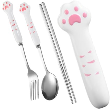 EXHUMKY Portable Stainless Steel Set Fork Spoon and Chopsticks for Camping and Reusable Lunch Utensil Set
