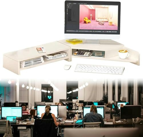 FHPEWXDG Großer Eckmonitorständer fürs Büro, ergonomischer Eckständer für den Schreibtisch mit 2 Ablageebenen, dreieckiger Bildschirmständer für 2 Bildschirme/PC/Laptop
