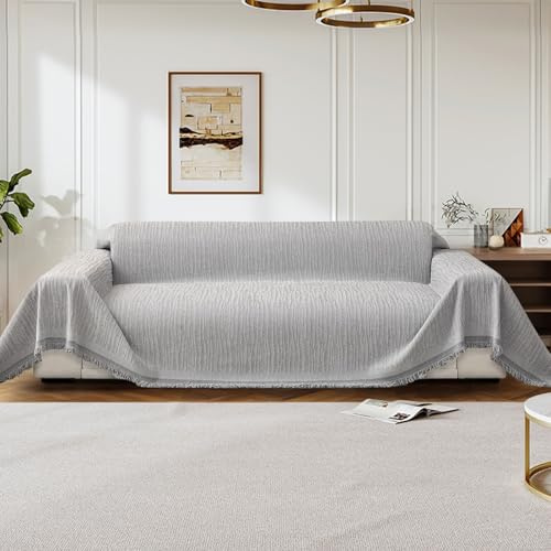 LiveGo Chenille Sofa Cover for 3 Seater, Soft Non-Slip Slipcover with Tassel, All-Season Washable Couch Protector for Dogs, Decorative Futon & L Shaped Sofa Cover (Grey, 180×260 cm)