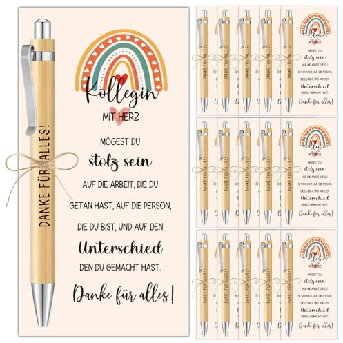 BOFUNX 18pcs Dankeschön Geschenke Abschied Kollegen Danke für Alles Holz Kugelschreiber mit Dankeskarte Abschiedsgeschenk Kollegen Team Geschenke für Mitarbeiter Kollegen Kollegin Büro Arbeit
