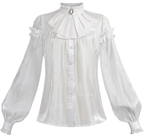 NSPSTT Victorian Blouse Women Long Sleeve Renaissance Tops Vintage Blouse Lolita Puff Sleeve Top with Blouses for Women UK Elegant Smart, L