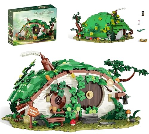 QuirkQuest Zwerghütte Bausteine Bausatz, Kreative Wald Serie Architektur Modell Spielzeug, Magische Bauhaus Klemmbausteine Kit, Ideen Geschenke für Teens Fan Erwachsene（1088Stück）