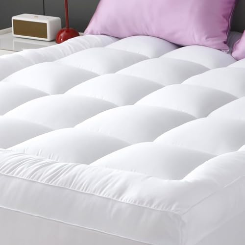 10cm Extra Deep Mattress Topper King – Thick Box Quilted Mattress Pad with Anti-Allergy Filling, Breathable Microfiber Cover & Secure Elastic Corner Straps White (King - 150x200CM)