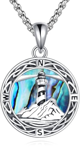 YAFEINI Leuchtturm Kette für Damen 925 Sterling Silber Abalone Muschel Kette Kompass Anhänger Leuchtturm Schmuck Geschenk für Damen