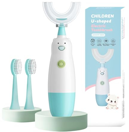 Kinder Elektro-Zahnbürste mit innovativem U-Kopf - 2 Wechselköpfe - 100% wasserdicht - Gründlichere Reinigung als Handzahnbürsten! (AAA-Batterien benötigt) - Perfekt für 2-7 Jährige