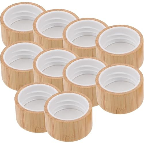 UKCOCO Lot De 10 Couvercles En Bambou Pour Flacons D'Huiles Essentielles Bouchon Bouteille Huile Filetage Intérieur Lisse Réutilisables Anti-Fuite Pour Remplacement De Bouteilles