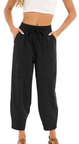 Enjyam Kvinnors Casual Ankelbyxor för Vår Sommar, Svart, XL