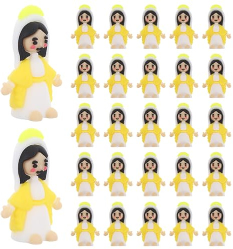 Amosfun 50pcs Mini Virgin Mary Figures 3.5cm Miniature Yellow Mary Statue | PVC Tiny Figures, Yellow Finish, 50-Piece Set, 3.5x2.3x1.5cm, for Easter Décor and Religious Decor Displays.