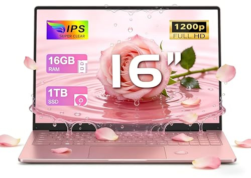 CHIFUYOU Newest 16 inch Laptop 16GB RAM, 1TB SSD 13th Gen N150 up to 3.6GHz Cheap student gaming Laptop Computer, 1920x1200P, 6000mAh, Backlit keyboard-Rose Gold