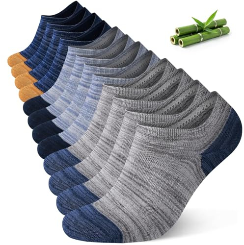 Niorasen Osynliga Strumpor Herr och Dam Bambu 6 Par, No-Show Sneakersockor Unisex Andningsbara med Halkfri Silikon, Låga Strumpor för Sneakers och Loafers, Storlek 35-50