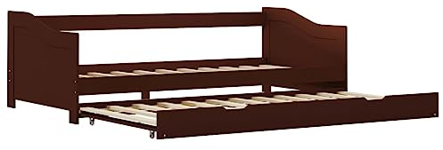 XHNIFBN Schlafsofa Bettgestell Dunkelbraun Kiefernholz 200×90 cm Ausziehbett mit Rollen platzsparendes Gästebett Holzrahmen für Wohnzimmer Gästezimmer Jugendzimmer