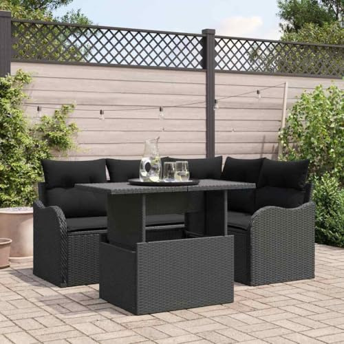 XinZaphrisal Gartensofa-Set 5 Stück Poly Rattan Sofa Wohnzimmer Rattan mit Kissen und Tisch für Terrasse