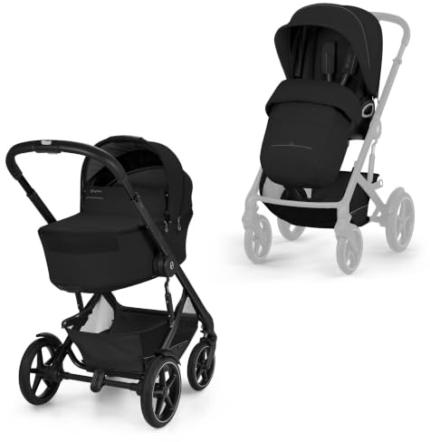CYBEX Gold Barnvagn TALOS S LUX & Fold Cot Liggvagn, Moon Black | Från födseln upp till 4 år, max. 22 kg, hopfällbart babylift, all-terrain resesystem, XXL-UPF50+ sufflett
