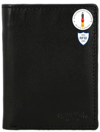 Gusti Leder Geldbörse Herren Macon – Hochwertige Geldbeutel aus Echtleder, Schwarzes Portemonnaie mit RFID-Schutz, Münzfach & 8 Kartenfächern, schlankes Design