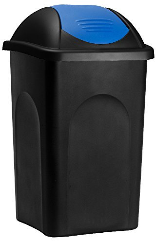 Deuba® Poubelle avec couvercle basculant 60L noir/bleu poubelle de cuisine 68x41x41cm corbeille déchets tri sélectif ordures