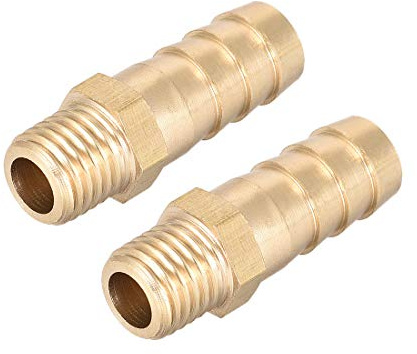 sourcing map 2 Piezas Latón Montaje Conector Métrico Macho 10 mm x M10x1.25 | a Púa Manguera