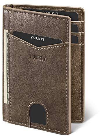 VULKIT Men's Credit Card Holder RFID Leather Double Wallet Pop Up Cases with Slots for Cards & Banknotes