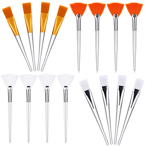 16 Pieces Face Mask Fan Brush Applicator Set Includes Soft Facial Fan Brush Esthetician Face Mask Brush Cosmetic Makeup Tools for Eyelash Extension(6 Inches long,Simple)