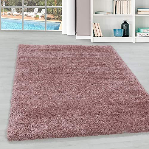 Hochflor Teppich Wohnzimmer Einfarbig Schlafzimmer Esszimmer Flur Läufer Unicolor & Einfarbig Weich & Flauschig Langflor Pflegeleicht Läufer Teppich in Farbe: Rosa, Grösse: 80 x 250 cm