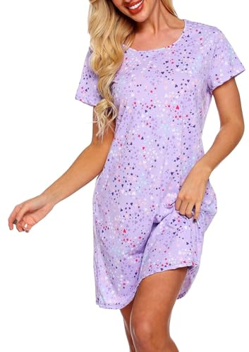 ENJOYNIGHT Womens Nighties Short Sleeve Nightshirt Soft Nightdress for Ladies Summer Loungewear Casual Nightwear (Medium,Purple)