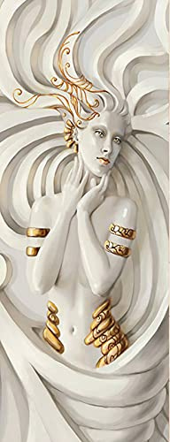 A.Monamour Türtapete Selbstklebend Türfolie Türposter 3D Geprägte Frau Weiße Figur Skulptur Mit Goldenem Element Vinyl Folie Türdeko Tapete Wandbild Türaufkleber Türtattoo 85 x 215 cm