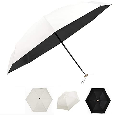 Vinmooog Mini ombrello da tasca, pieghevole, ultraleggero, in gomma, da viaggio, impermeabile, a prova di vento, colore: bianco crema