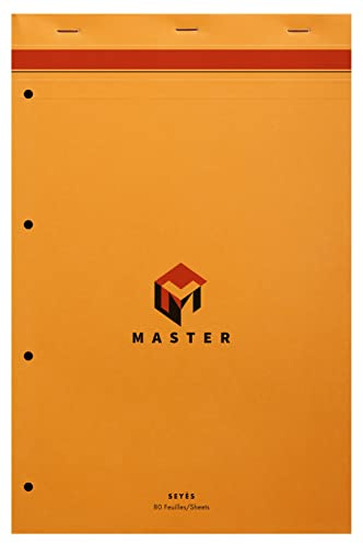 Clairefontaine 10754C - Packung mit 5 Schreibblöcken Calligraphe Master kopfseitig geheftet, 4-fach gelocht, DIN A4+ 21x31,8 cm, 40 Blatt, französische Lineatur, 80g, Orange, 1 Pack