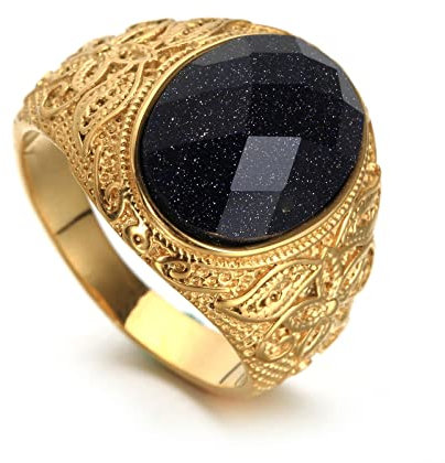 Ayoiow Siegelring Edelstahl Herren, Ringe Männer Rocker Vintage Blumenring mit Blau Stein Ring Größe 60 (19.1)