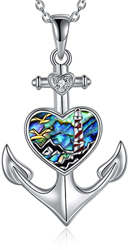 YAFEINI Anker Kette Damen 925 Sterling Silber Anker Anhänger Halskette Nutty Mountain und Leuchtturm Seil Navigation Schmuck für Damen Herren