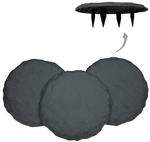 Ei Runde Trittsteine mit Erdspießen, 39,4 cm, für Haus oder Garten, für Gehweg oder Pflastersteine, Polyresin-Material (8, schiefergrau)