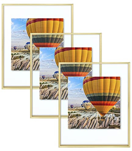 Golden State Art, 16x20 Floating Picture Frame Aluminum, Tempered Clear Glass Displays Any Size Photo Up to 16 x 20, for Home or Gallery Decoration (Gold, 3 Pack)