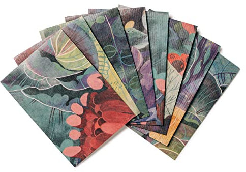 Bunte Papiertütchen/Flachbeutel/Geschenktüte - klein/mini aus bedrucktem Kraftpapier mit 8 verschiedenen Motiven aus unserer magischen blaugünen Pflanzenwelt - 40 Stück