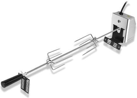 Froadp Spiedini per barbecue in acciaio inox, 117 cm, con motore, 220-240 V, 8 x 8 mm, in acciaio inox, con 2 aghi per carne, spiedo girevole, accessorio per barbecue a gas, barbecue a carbonella (4