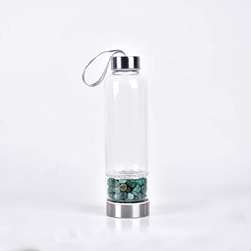 Natural Crystal Water Bottle Reusable Gem Glass Water Bottle for Making Natural Quartz Crystal Elixir Infused Gemwater Bottle Crystal Point Energy Water Bottle 550Ml ( Color : Green Aventurine )