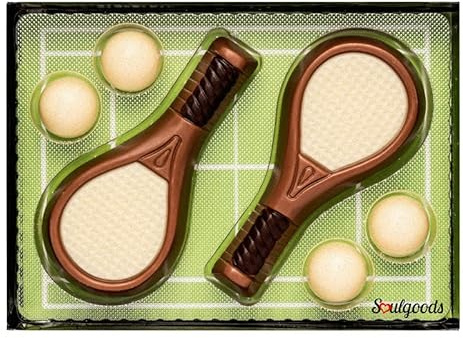 SOULGOODS | Tennis en chocolat | Chocolat Tennis pour hommes | Cadeau comestible | Raquette de tennis Ball Accessoires de tennis | Cadeau pour les joueurs de tennis | Lait précieux | Anniversaire de