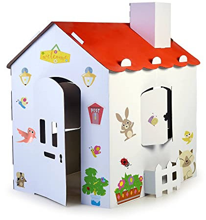 FEBER - Carton House, casetta in cartone per bambini, da dipingere, colorare e giocare, con adesivi divertenti, per bambini e bambine dai 3 anni, Famosa (FEB06000)
