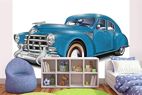 Vlies Fototapete RETRO BLAUES AUTO 375 x 250 cm (inkl. Kleister) - Vlies Tapete, Wandtapete, Wandbilder - Tapete für Wohnzimmer Schlafzimmer, Büro, Küche - Montagefertig