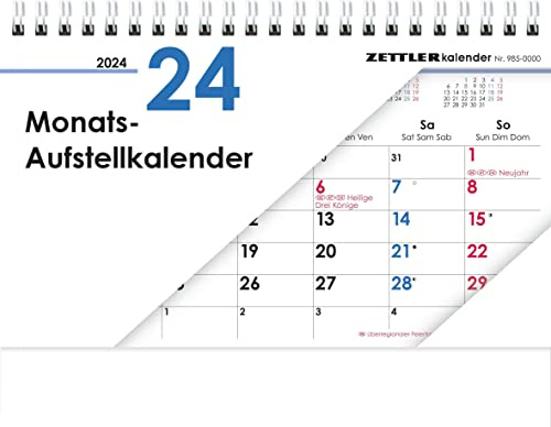 Monats-Aufstellkalender 2024 - 20x15 cm - 1 Monat auf 1 Seite - 4-sprachiges Kalendarium - inkl. Jahresübersicht - Monatsplaner - 985-0000