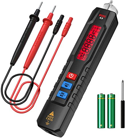 BSIDE Detector de Voltaje Sin Contacto AC DC Buscapolos Multímetro Automático NCV 6V-1000V con Sensibilidad Ajustable Comprobador de Tensión y Continuidad Sonoro Resistencia Capacitancia Diodo