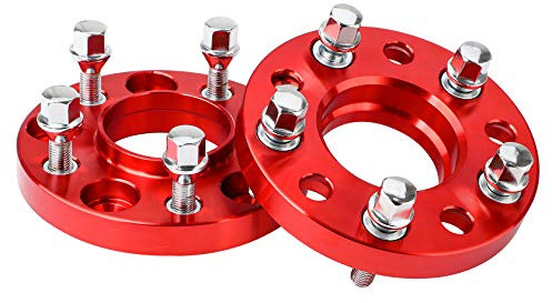 Pindex 2 Separadores de Rueda 5x112 20 mm para A4 A5 A6 A7, Placas de Acoplamiento 66,5 mm con 10 Tornillos de Rueda M14x1,5 Rojo