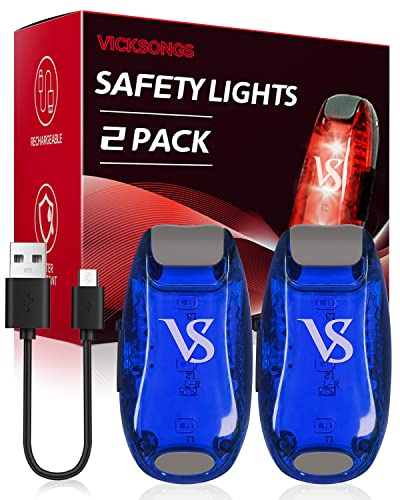 VICKSONGS 2 Luces LED Intermitentes Recargables por USB para Colegio, Colgante para Bicicleta, Casco, Seguridad de Niños, Corredores, Mochila, Perro (Azul)