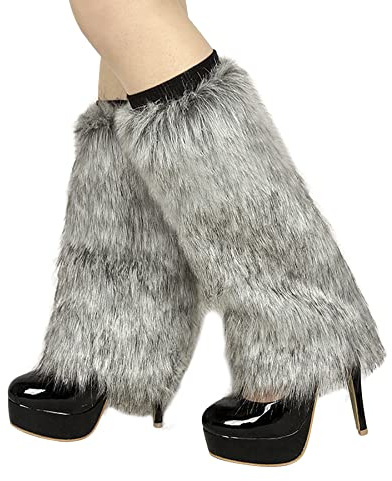 NICEYEA Calentadores de piernas de felpa para mujer, piel sintética, calentadores, calentadores, cálidos, mullidos, mangas para botas, cubrebotas, calcetines de pierna, cubierta de Navidad, Halloween,