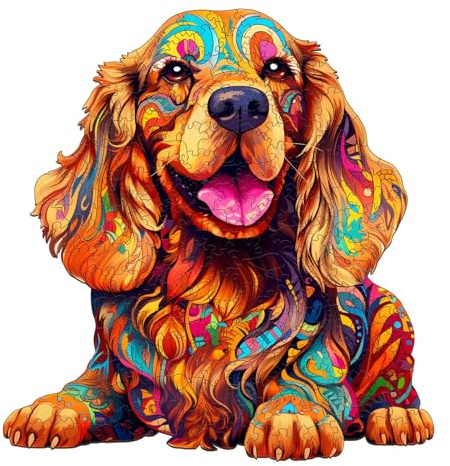Wooden Jigsaws Puzzles for Adults, 280pcs Wood Cocker Spaniel Puzzle Adults | Unique Animal Shape Puzzles with Wood Box, 32.4x34cm Wooden Puzzle for Family Game and Birthday Gifts for Friend